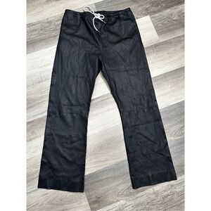 SPRWMN Leather Pull On Drawstring Waist Straight Trouser Pants Black Large $1275